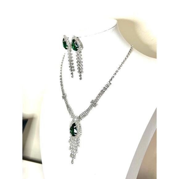 New Necklace Earrings Green Clear Rhinestone Fashion Jewelry Set F024 - Picture 5 of 9